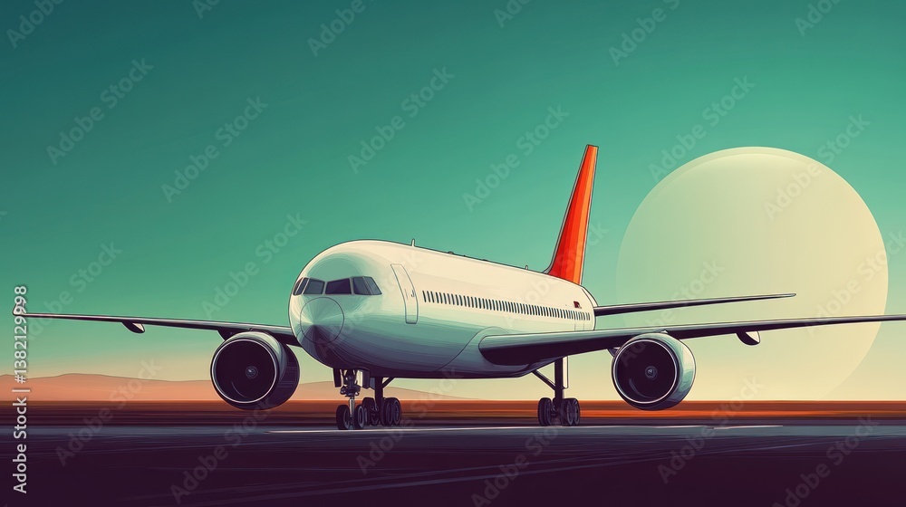 Obraz premium Airplane taxiing sunset desert runway travel