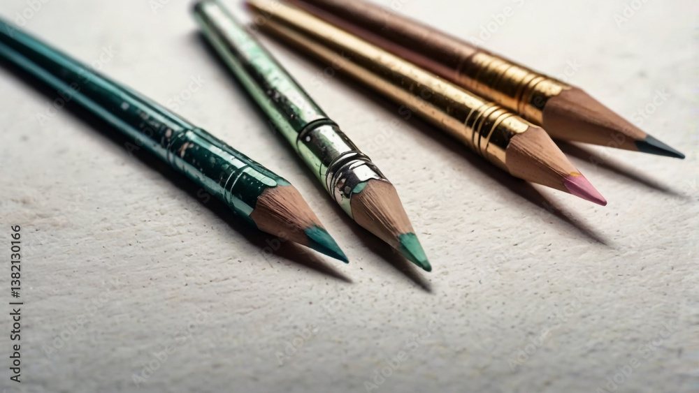 A set of regular and mechanical pencils, colored pencils on white background. A set of regular and mechanical pencils, colored pencils on white background.