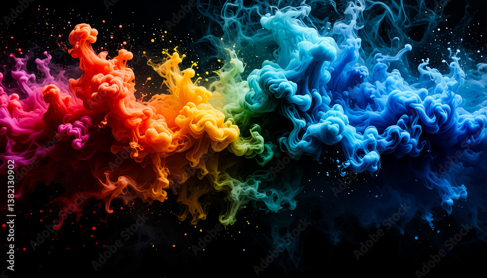 Vibrant bursts of colorful smoke billow and expand across a stark black background, creating an abstract, dynamic, and visually striking composition. Vibrant bursts of colorful smoke billow and expand across a stark black background, creating an abstract, dynamic, and visually striking composition.