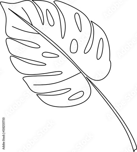 Tropical leaf line drawing vector,monstera leaf line drawing vector, tropical leaf outline design vector on white background 