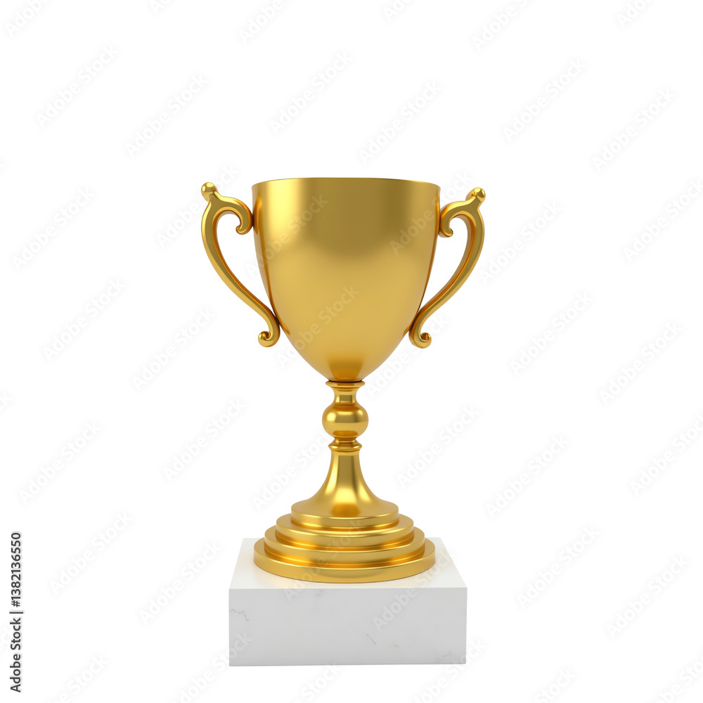 Gold trophy with marble base, white isolate background Gold trophy with marble base, white isolate background