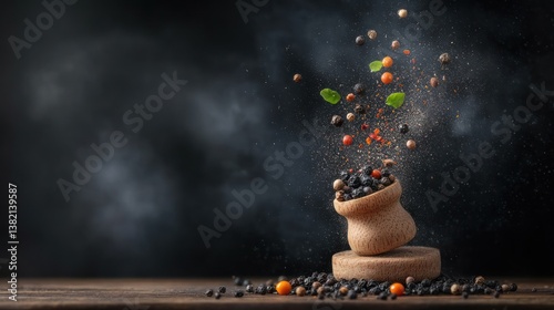Fototapeta Naklejka Na Ścianę i Meble -  Peppercorns and spices exploding