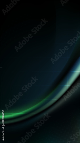 Vertical abstract dark background with flowing emerald green accents.