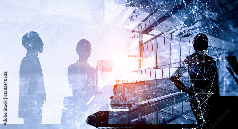 Group of business people outlines with lit background