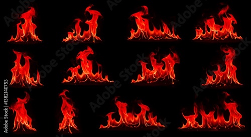 Inferno Animation Frames Crimson Fire Dance Burning Embers Sequence Fiery Flicker Study Red Hot Animation Cells Flames In Motion Digital Fire Graphics Inferno Sprite Sheet AI Generated