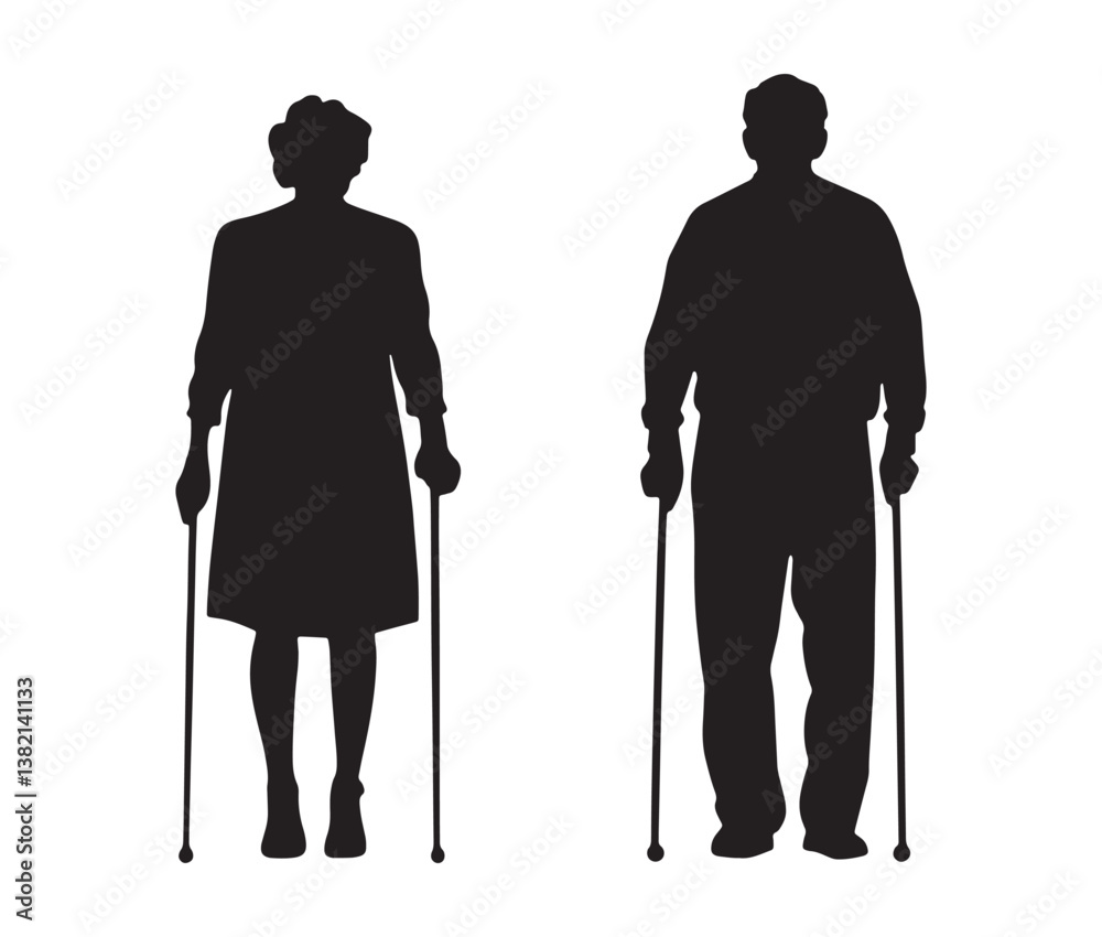 Silhouette of a senior couple. Elderly couple silhouette – senior citizens with walking canes. Silhouette of a senior couple. Elderly couple silhouette – senior citizens with walking canes.