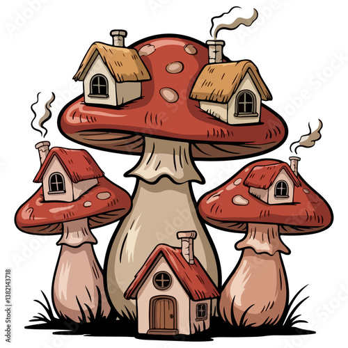 cartoon house with mushrooms vector illustration