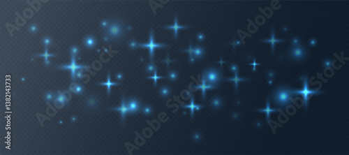 Obraz na płótnie Blue sparkling stars, shiny particles light effect, transparent flying stardust texture, abstract twinkle Christmas decoration. Vector illustration. w salonie