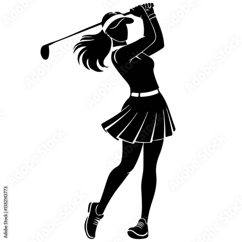 silhouette of a golf playing woman lady