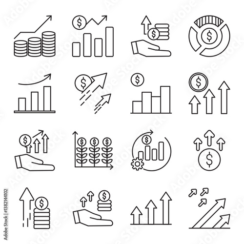 revenue growth set of web icons in line style. revenue growth, business growth and profit increase. Vector illustration