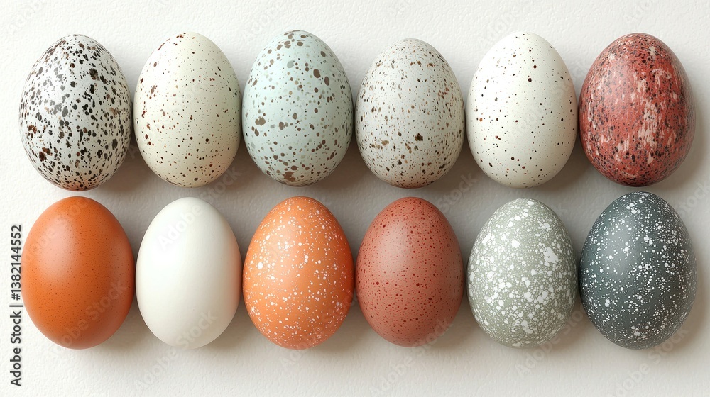Assorted speckled and solid eggs