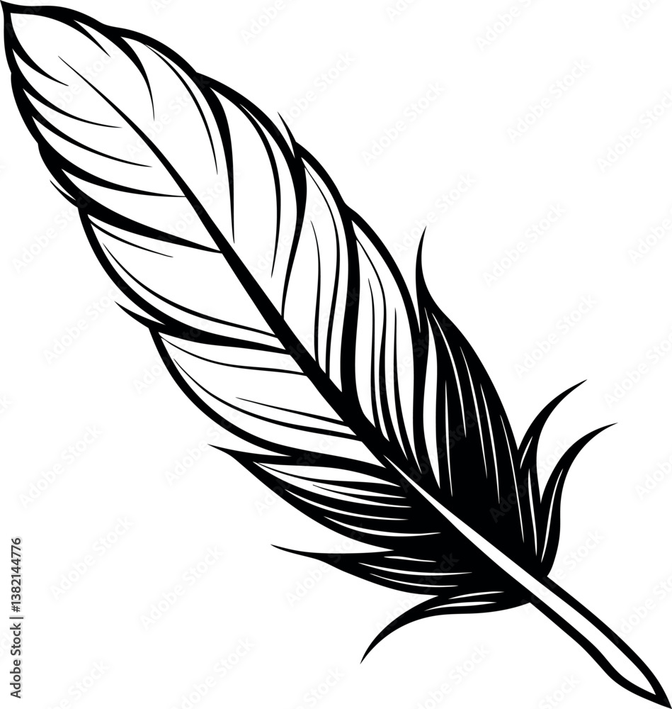 Obraz premium A Detailed Black and White vector silhouette Illustration of a Single Bird Feather