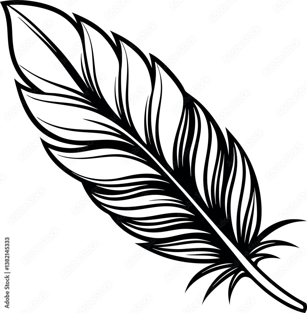 Obraz premium A Detailed Black and White vector silhouette Illustration of a Single Bird Feather