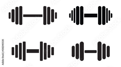 Four simple black dumbbell icons on white background.