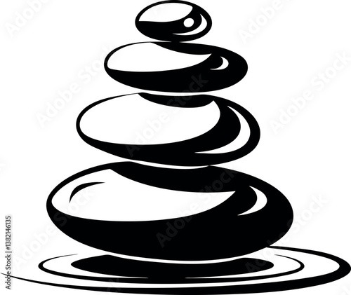 Serene Stack of Balanced Zen vector silhouette Stones in Water Spa Relaxation Symbol