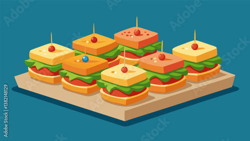 A brand new take on finger sandwiches miniature creations bursting with bold flavors and creative combinations perfect for a gourmet party platter.. Vector illustration