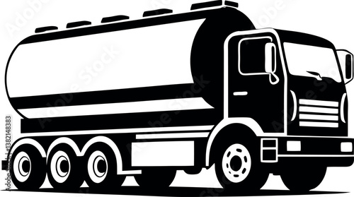 Black and White Illustration of a vector silhouette Tanker Truck for Fuel or Liquid Transportation