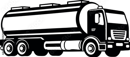 Large Black and White Tanker vector silhouette Truck Illustration Fuel Delivery Vehicle Transportation