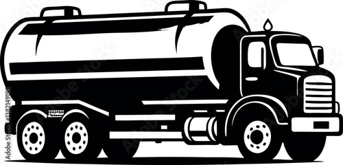 Black and white illustration of a vector silhouette large tanker truck for transporting liquids