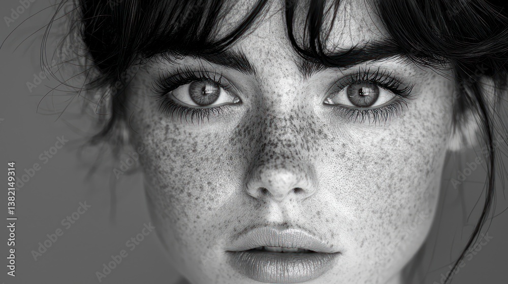 Close-up portrait, freckled face Close-up portrait, freckled face
