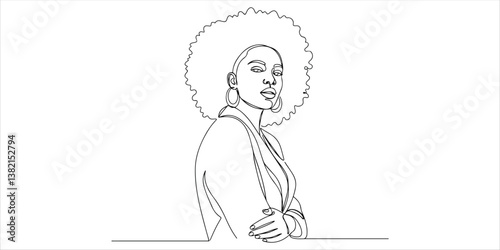 Beauty empowerment woman continuous single line art drawing sketch on white background