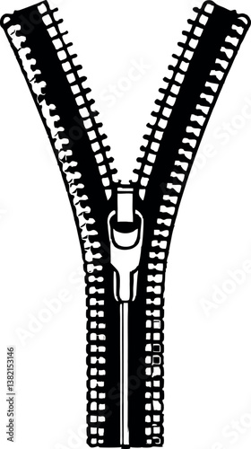 A Detailed Illustration of an Open vector silhouette Zipper Showing its Components and Mechanism