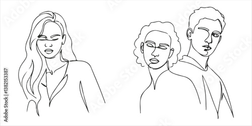 beauty woman inclusive fashion makeup continuous single line art drawing sketch on white background