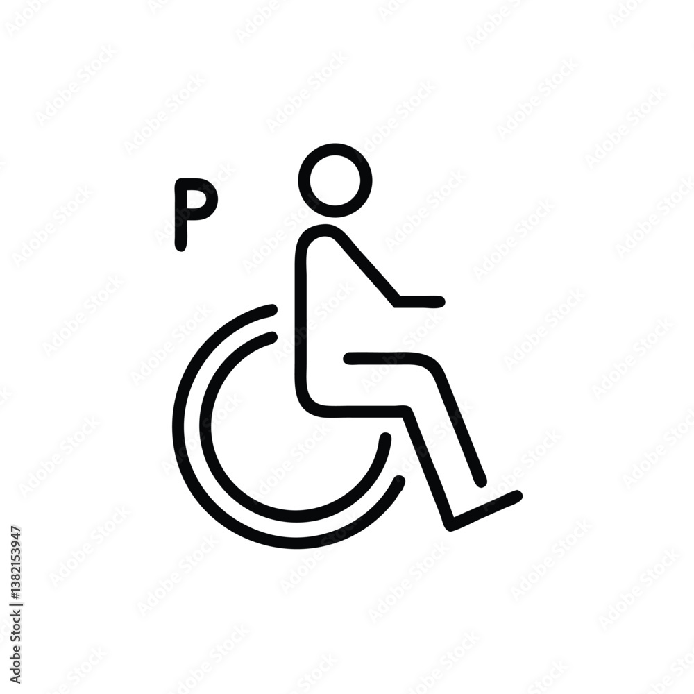 Simple Line Art Icon of Person in Wheelchair for Accessibility Simple Line Art Icon of Person in Wheelchair for Accessibility
