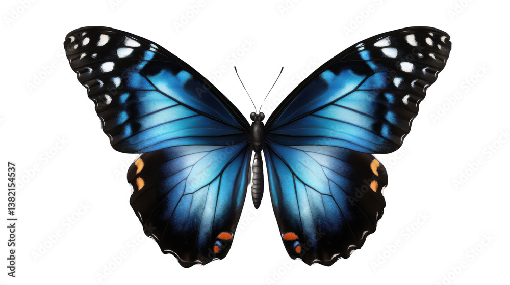 Fototapeta premium A Beautiful Butterfly with Colorful Wings, Isolated on a White Background, Delicate Insect in Nature