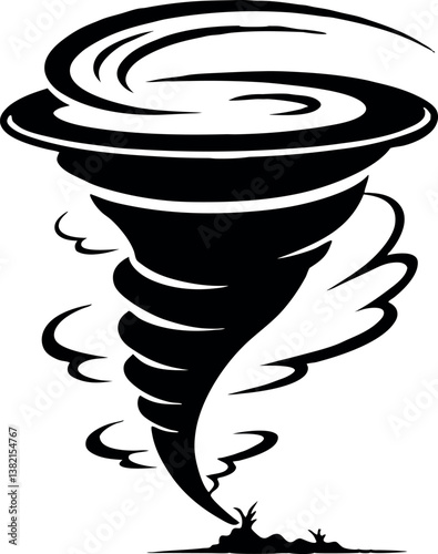 Powerful Black and White vector silhouette Tornado Illustration Graphic Design