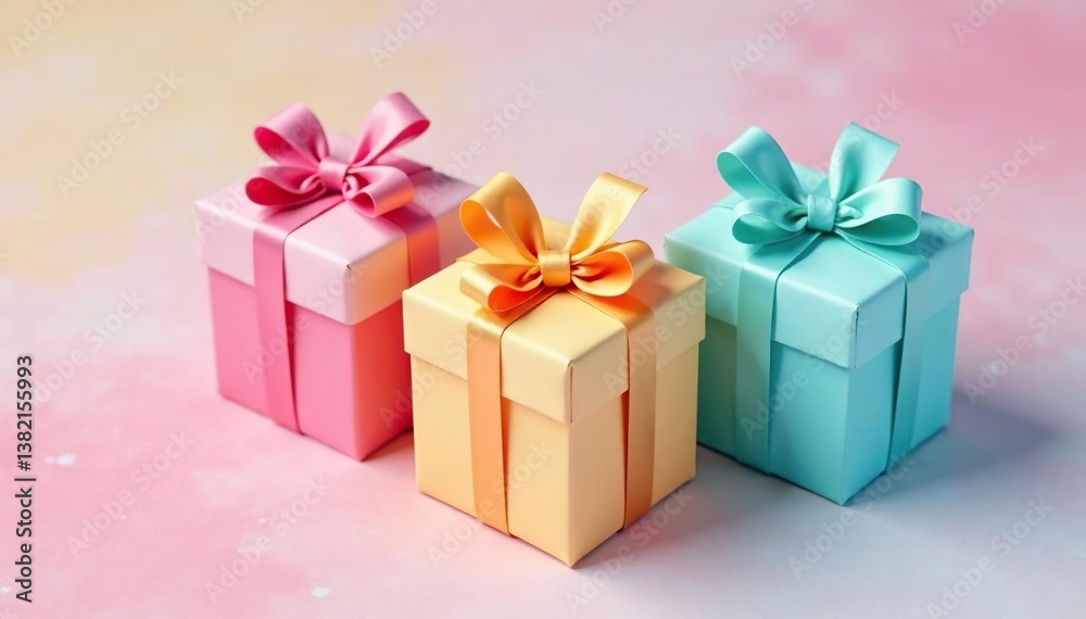 Obraz premium Pastel rainbow colored gift boxes, soft watercolor style, box, rainbow, pastel