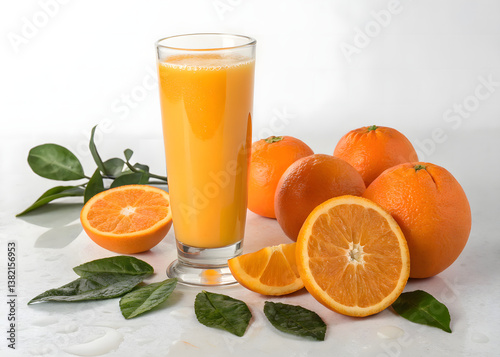 Freshly Squeezed Orange Juice with Whole and Sliced Oranges