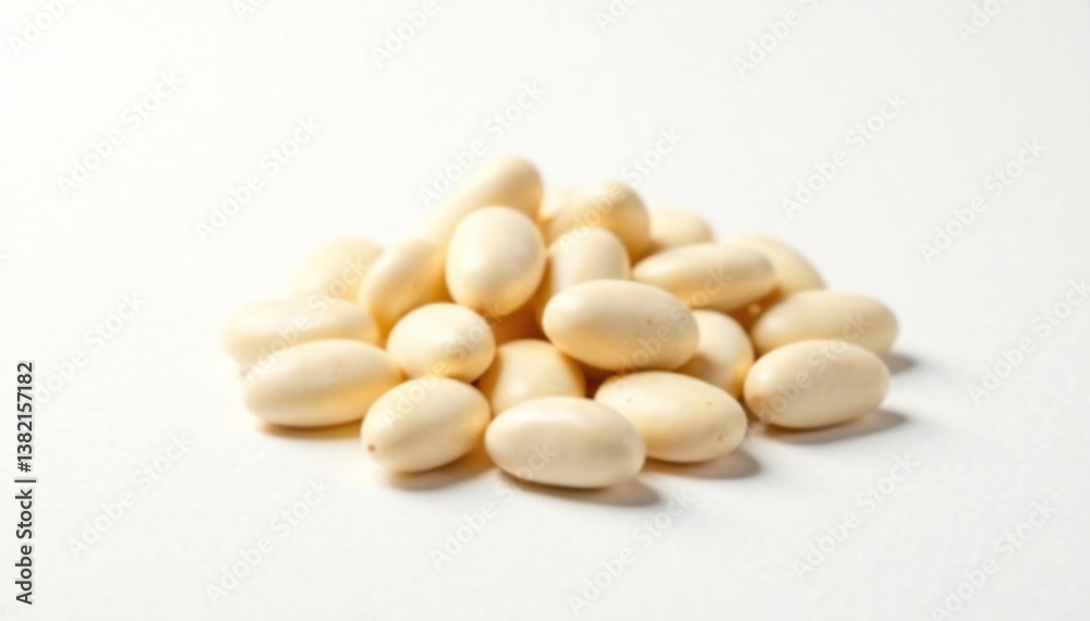 Pile of white beans against pure white backdrop, diet, food Pile of white beans against pure white backdrop, diet, food