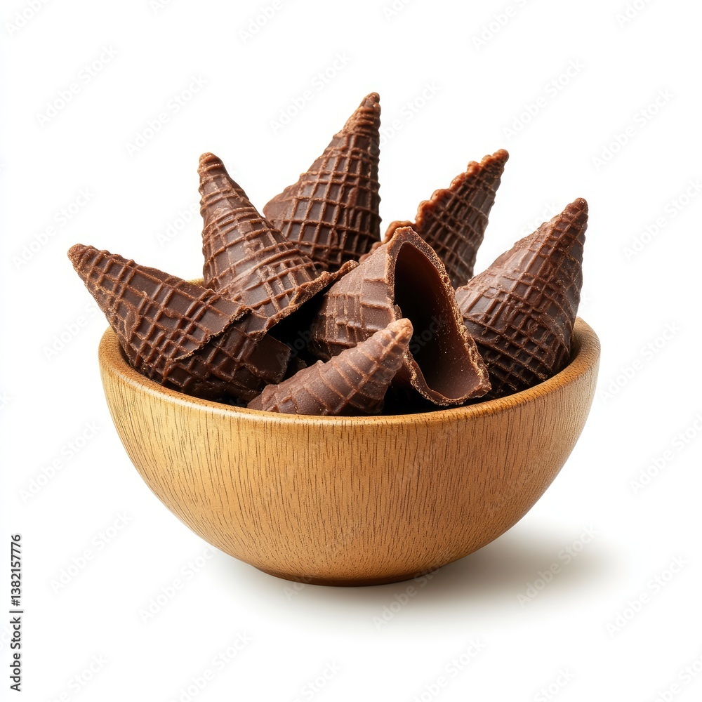 Obraz premium Chocolate waffle cones in a wooden bowl (1)