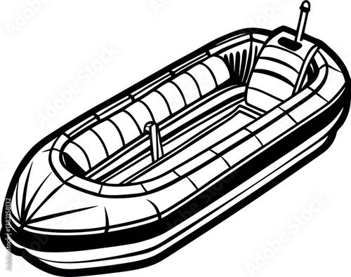 Inflatable Raft Boat for vector silhouette Water Adventures and Recreation Activities