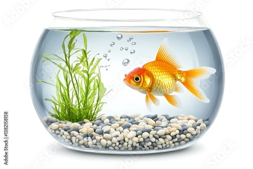 Orange goldfish swimming in clear glass fishbowl photo