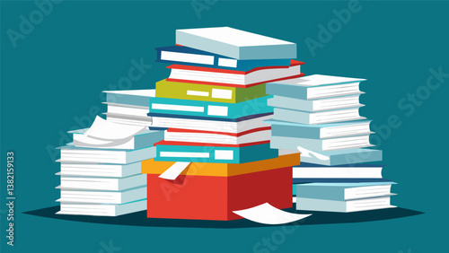 A cluttered mess of papers is transformed into a neatly stacked and organized system thanks to the students dedication to keeping their schoolwork in order.. Vector illustration