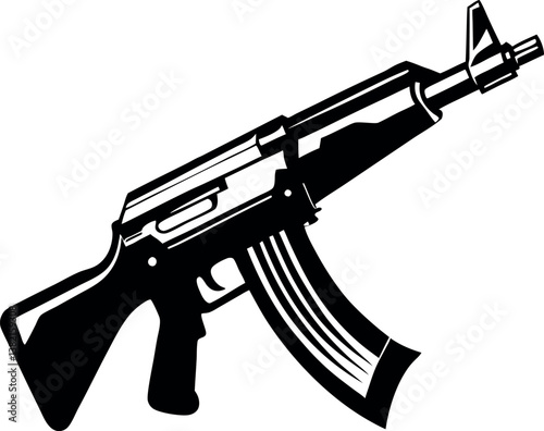 A Black and White Illustration vector silhouette of an AK47 Assault Rifle