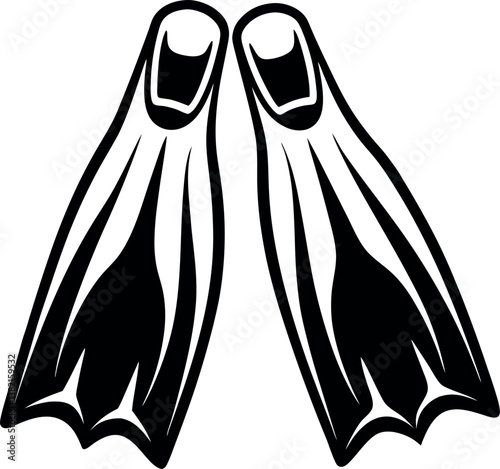 A Pair of Black and White vector silhouette Scuba Diving Fins Illustration Graphic Design