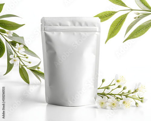 White Stand-Up Pouch with Floral Accents
