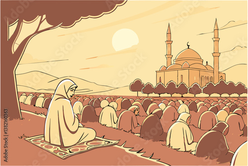 Muslim community gathered together for a prayer session, showcasing the strength of collective devotion and spiritual connection