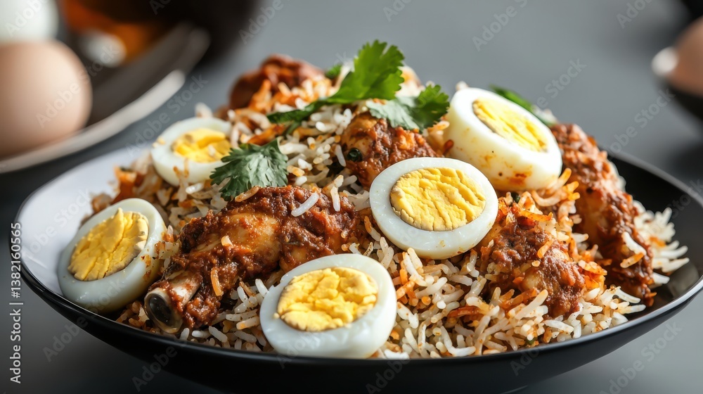 Delicious Bowl of Rice Topped with Fresh Eggs Garnished with Herbs Delicious Bowl of Rice Topped with Fresh Eggs Garnished with Herbs