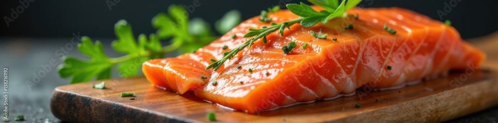 Close-up of fish or seafood flat icon on wooden cutting board, cutboard, fish Close-up of fish or seafood flat icon on wooden cutting board, cutboard, fish