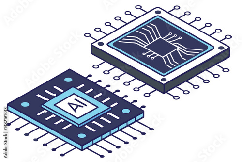 Close up of an AI chip with digital connections, illustrating the relationship between artificial intelligence and advanced electronics