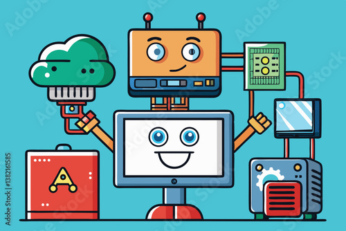A conceptual design of AI driven technology, featuring an AI processor chip and digital electronic components