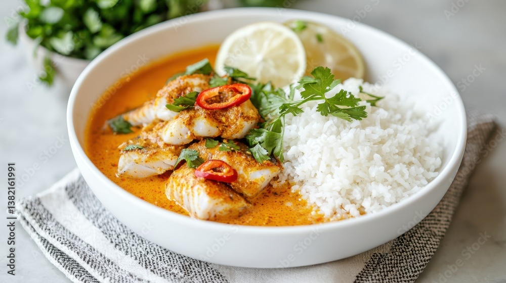 Delicious Shrimp Curry Served with Rice in a Warm and Inviting Bowl Delicious Shrimp Curry Served with Rice in a Warm and Inviting Bowl