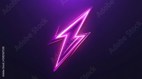 Electric purple lightning bolt symbol with a neon glow for futuristic style
