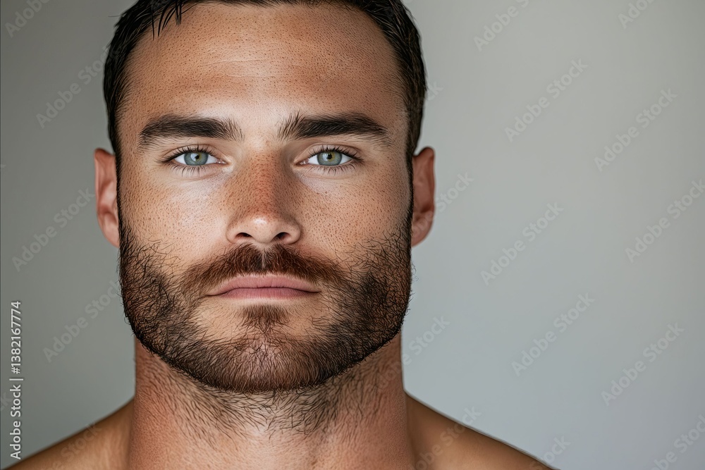 A man with a beard and blue eyes looking at the camera A man with a beard and blue eyes looking at the camera