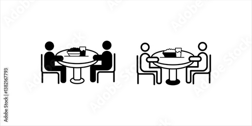 Business meeting table vector icon. Conference table and chairs. Chairs around long table. Ideal for office, corporate, or teamwork concepts. Black silhouette isolated on white background.