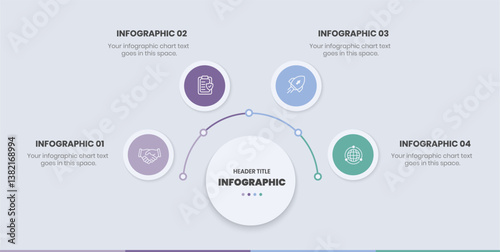 4 Step Infographics Design Template, circle diagram, Modern Business Infographic elements, colorful circle workflow slide template,  Timeline minimalist infographic template, Mind Map Template design